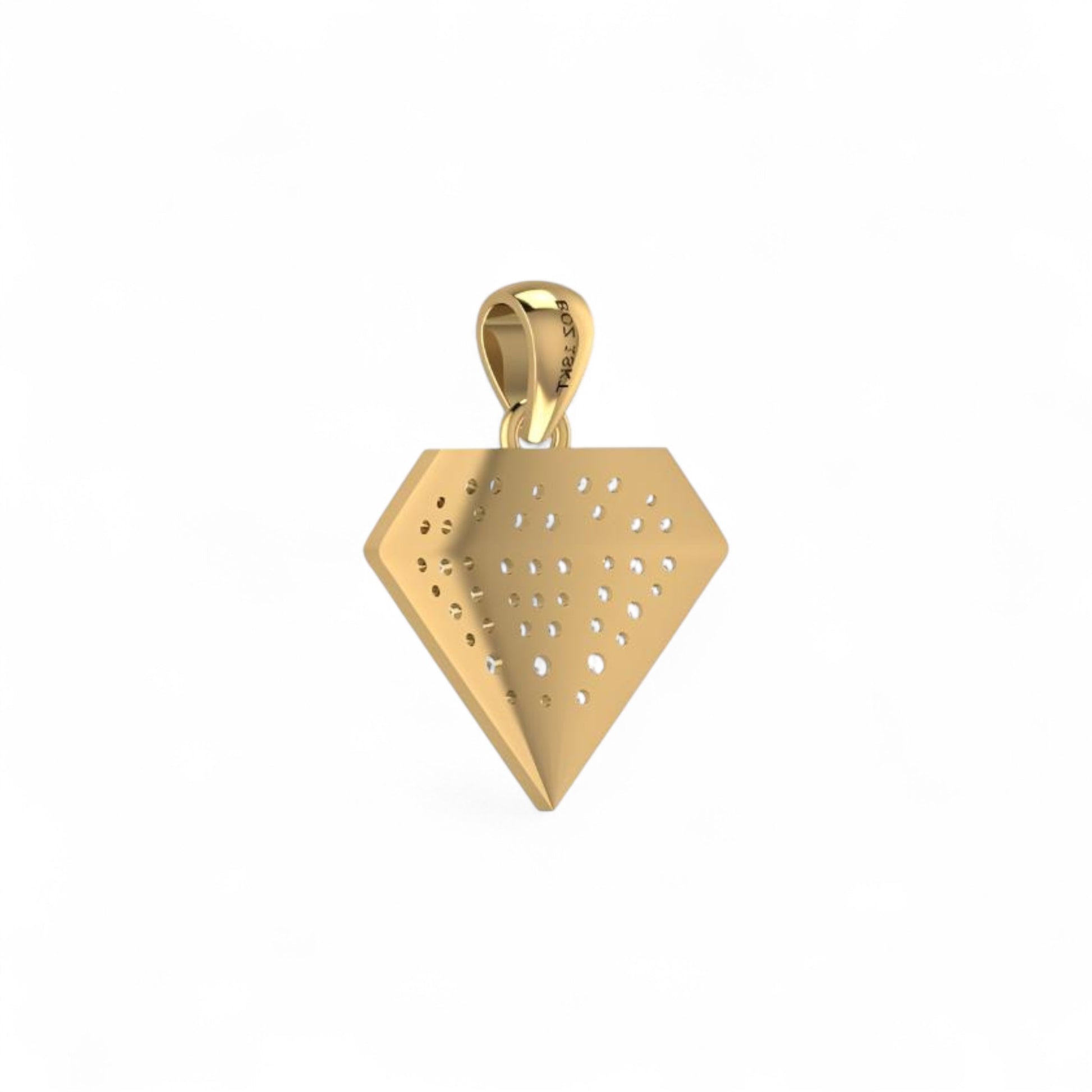Gold pendant with geometric design on a white background