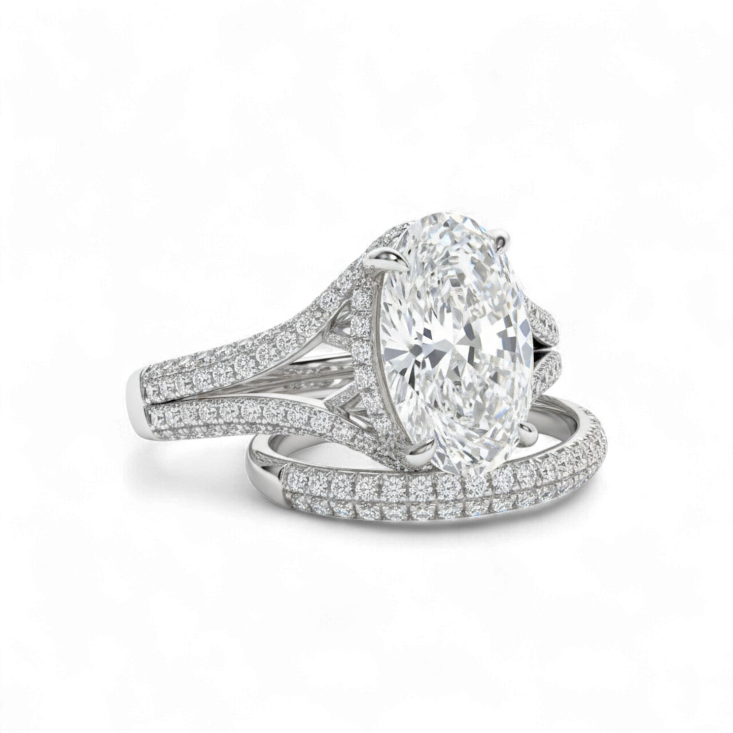 Sophia 6.8ct Oval Cut Lab Grown Diamond Bride Set in Platinum