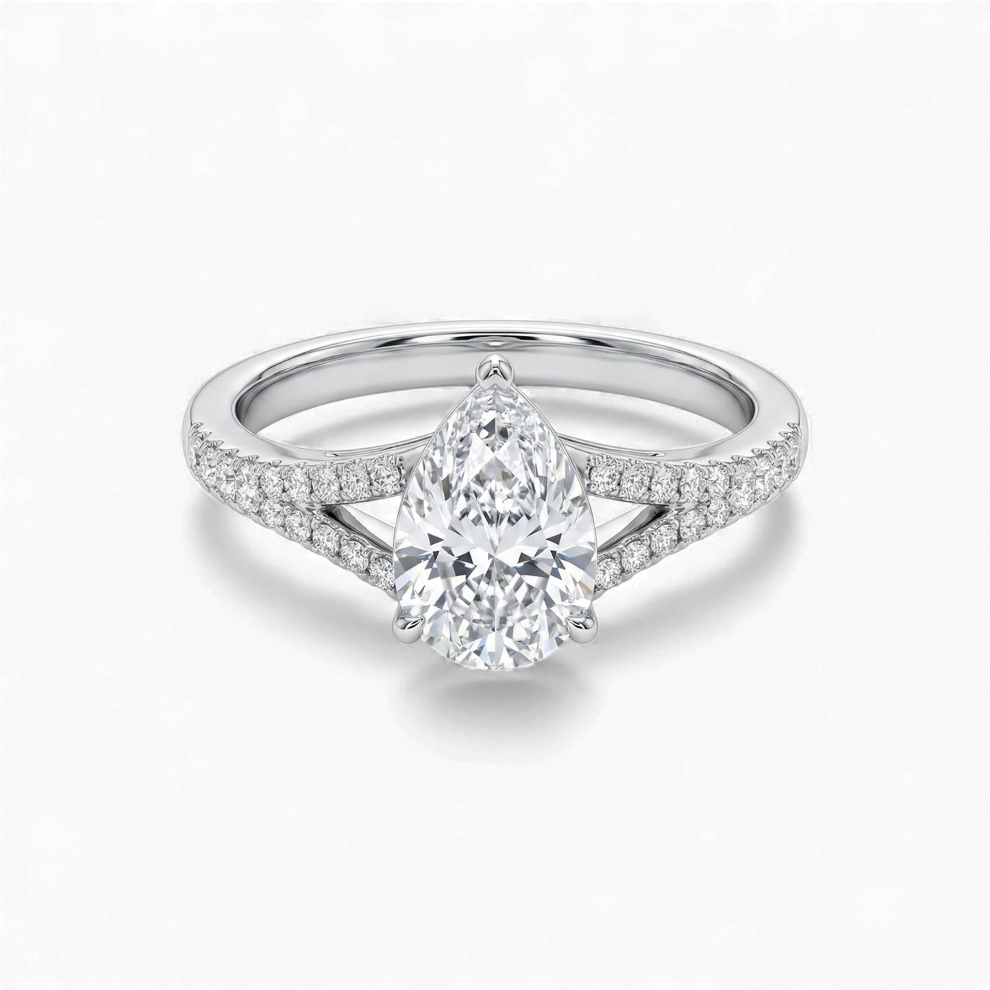 Split Shank Pear Cut Moissanite Engagement Ring in 925 Sterling Silver