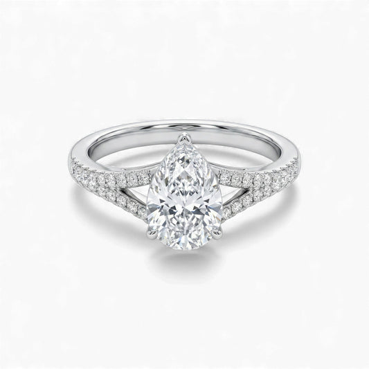 Split Shank Pear Cut Moissanite Engagement Ring in 925 Sterling Silver