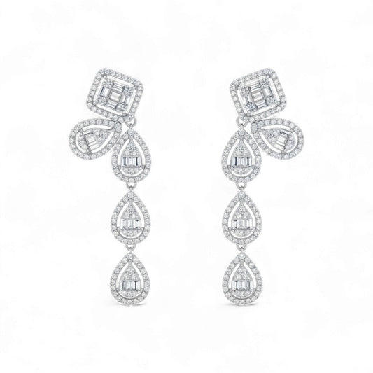 Pair of diamond earrings on a white background