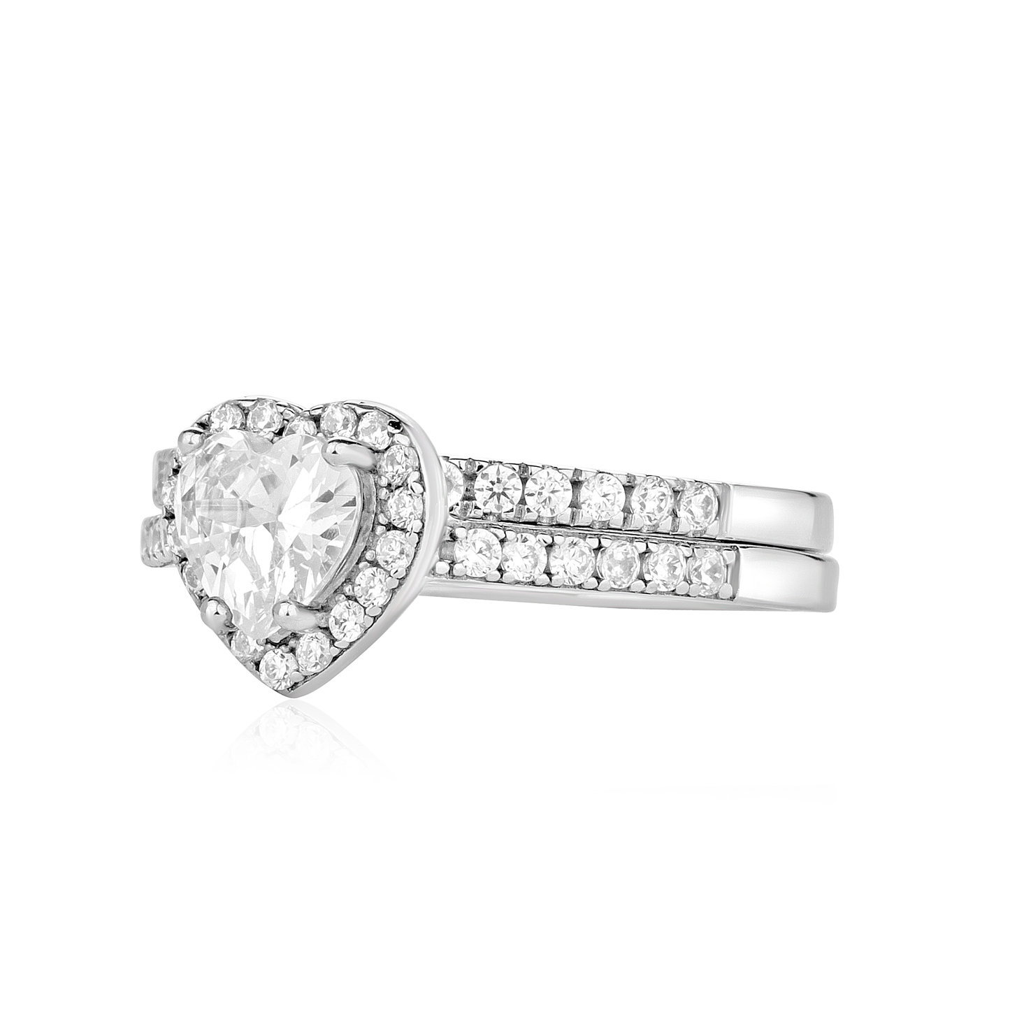 Classic Halo Heart Cut CZ Bride Set in 925 Sterling Silver