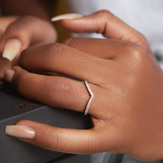 Wishbone Curve CZ Band in  925 Sterling Silver