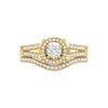 Gold ring with a central diamond and smaller diamonds on a white background