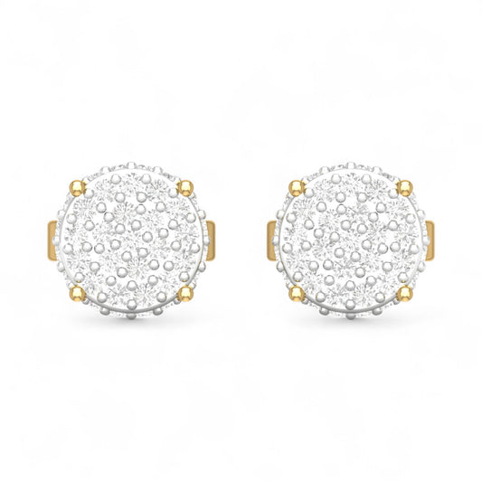 Linear Round Cluster Natural Diamond Stud Earrings in 18KT Gold