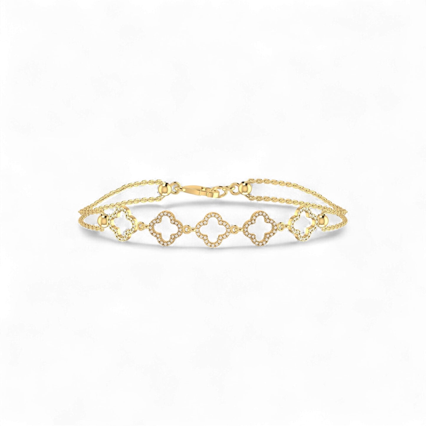 6 Clover Outline Diamond Bracelet in 18K Gold