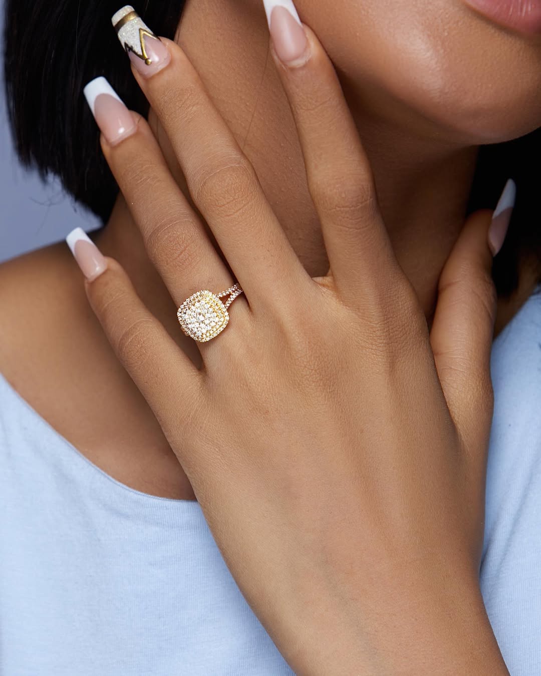 Fancy Cushion Cut Diamond Cluster Engagement Ring in 18K Gold