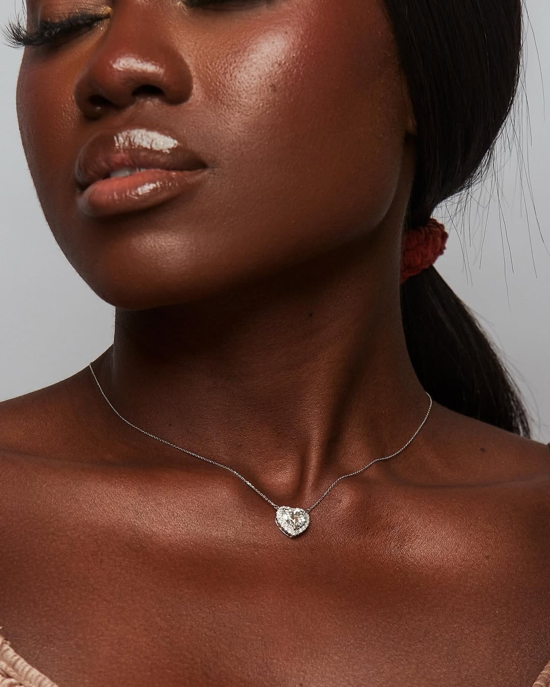 Christine Heart Natural and Moissanite Necklace in 18K Gold